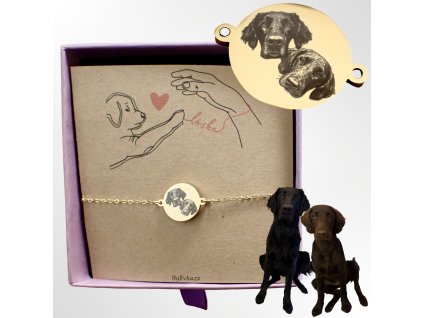 By Evka zlatý řetízkový náramek s portrétem hlavy domácího mazlíčka pes, kočka,... dárek pro pejska (3)