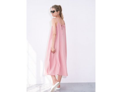 Mušelínové dlouhé šaty růžové