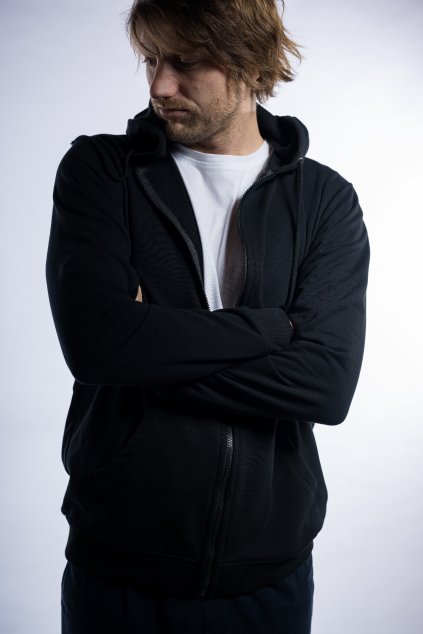 Pánská mikina na zip s kapucí černá
