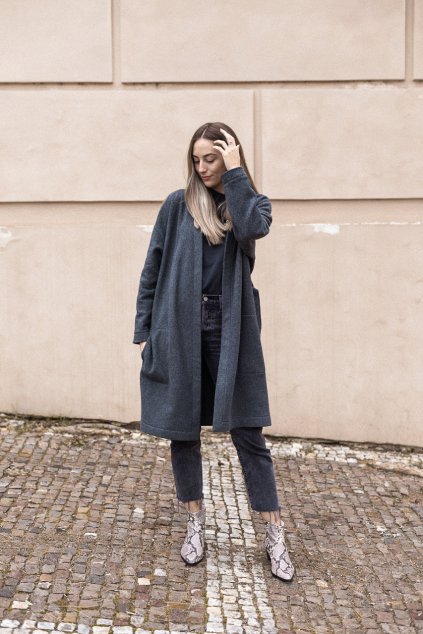 Kardigan dlouhý bio bavlna tmavě šedý