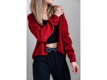 Cashmere sweater cardigan red (Velikost L)