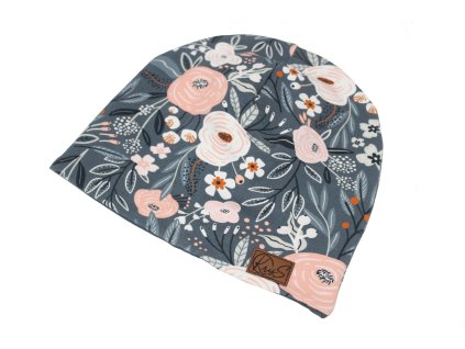 KLASICKÁ ČEPICE RŮŽOVÉ KVĚTY NA ŠEDÉ