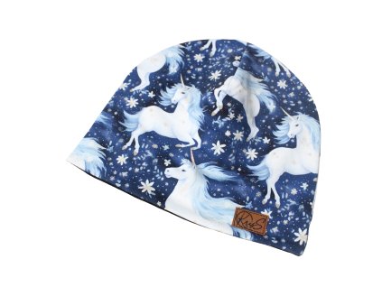 KLASICKÁ ČEPICE JEDNOROŽCI NA MODRÉ