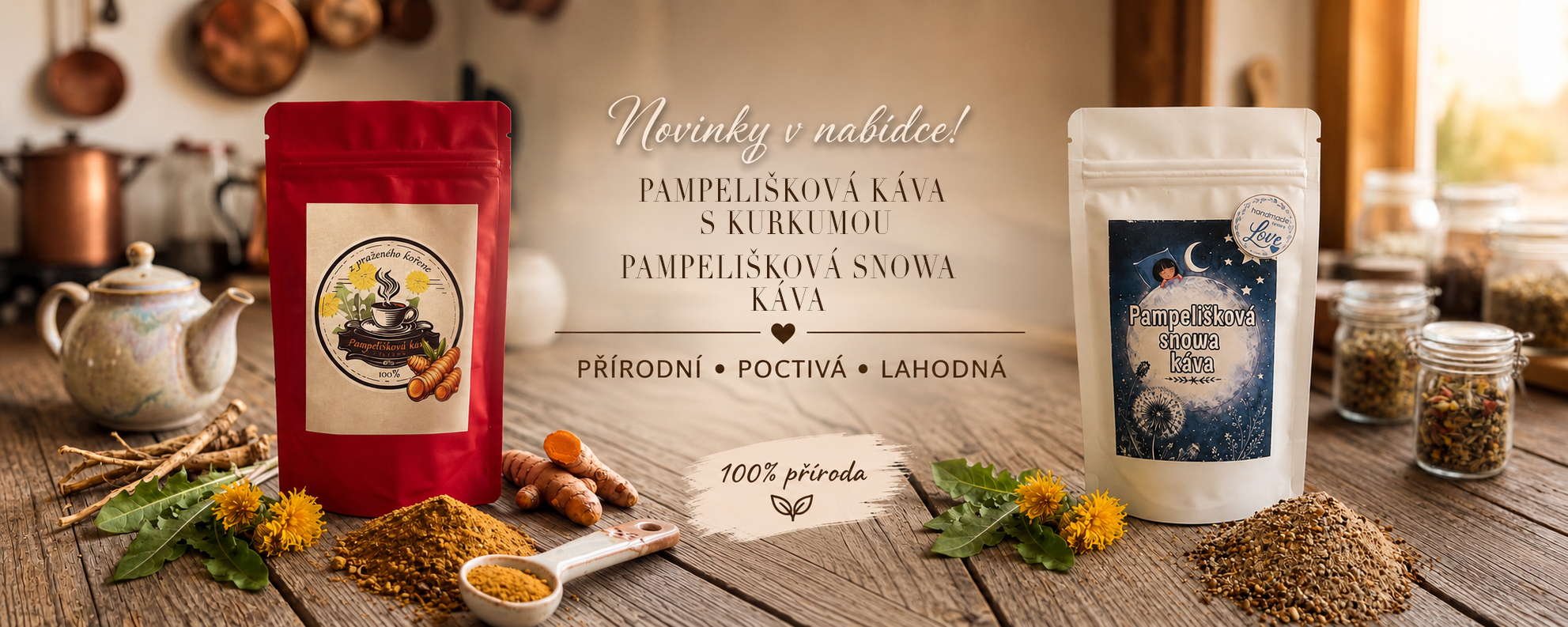 Pampelišková snowa káva, pampelišková káva s kurkumou