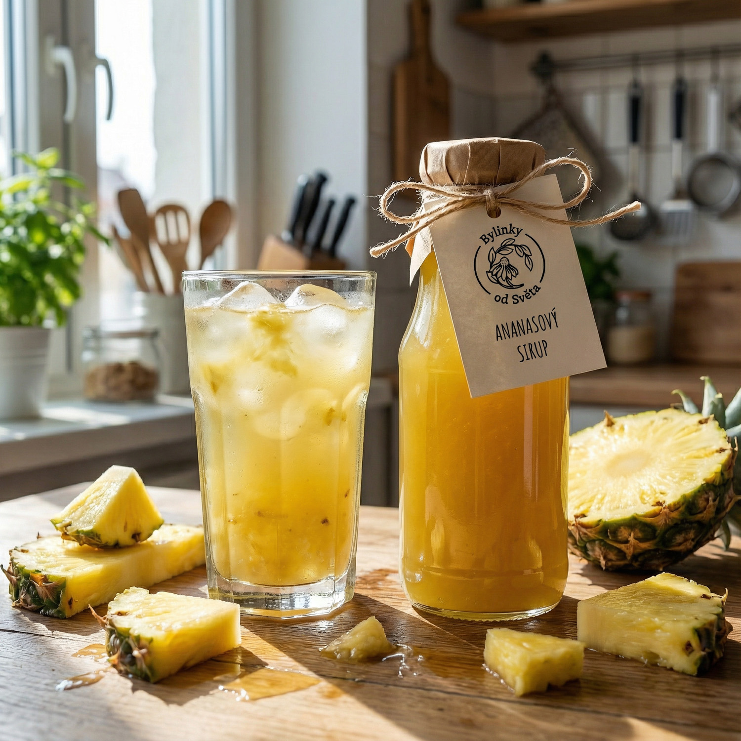 Nápoj z ananasového sirupu Bylinky od Světa