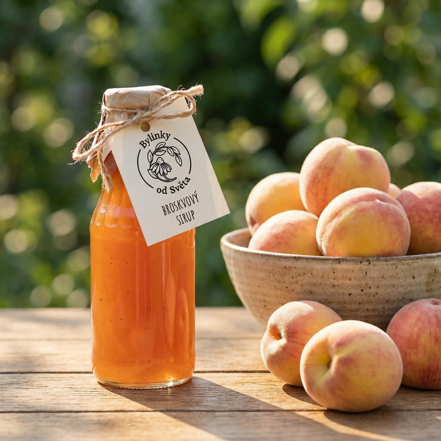 Broskvový sirup Bylinky od Světa – ovocný sirup ze šťávy a dřeně broskví