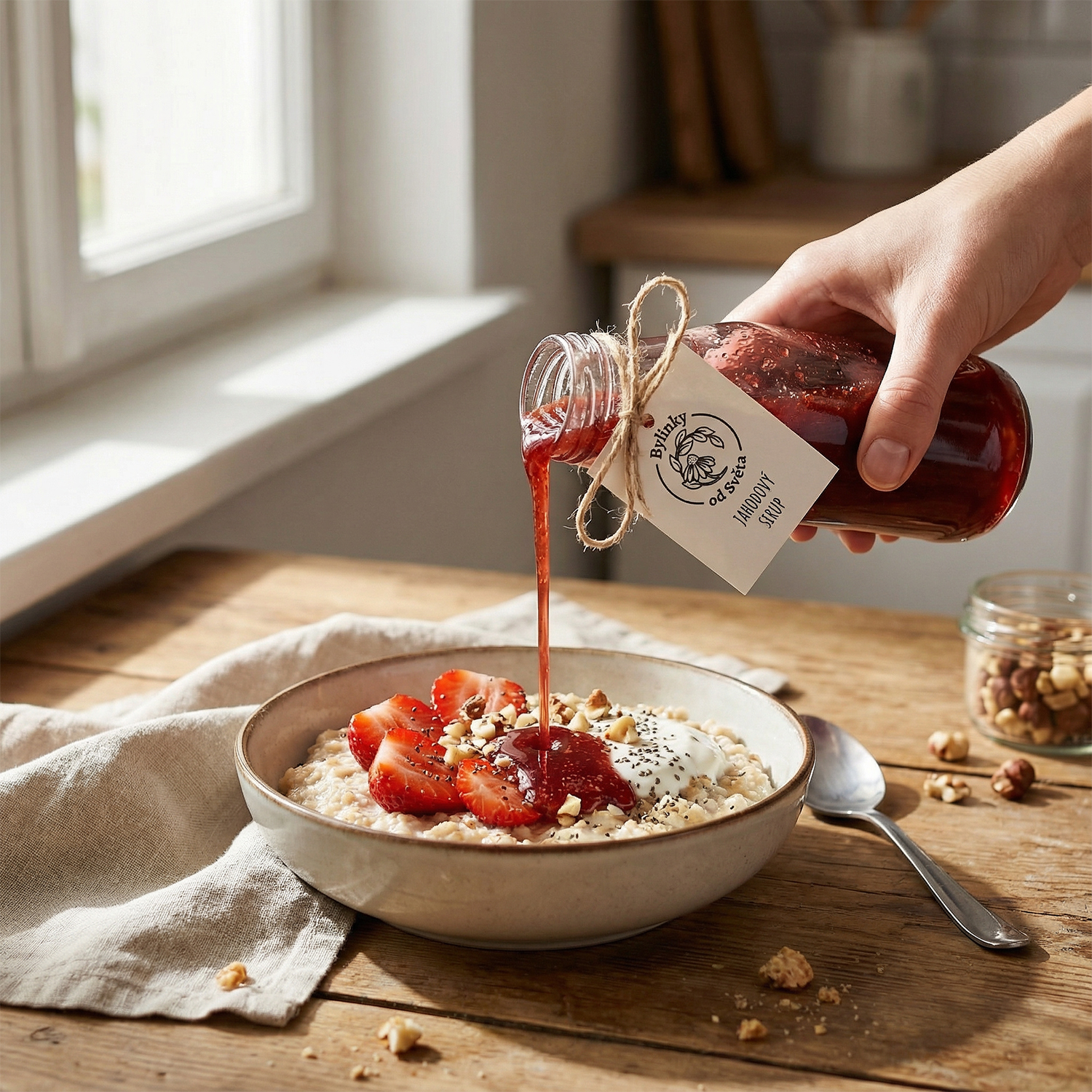 Snídaně s jahodovým sirupem