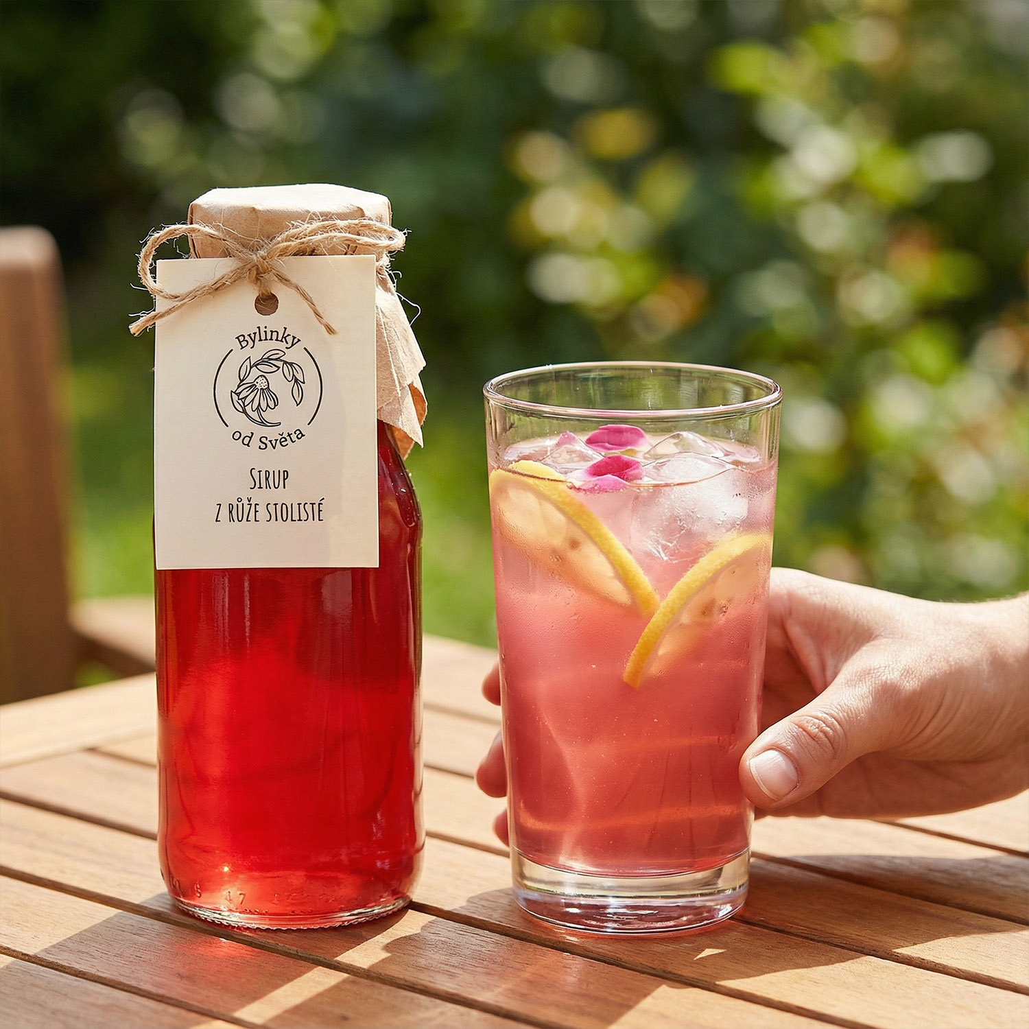 Domácí růžová limonáda z růžového sirupu z růže stolisté Bylinky od Světa
