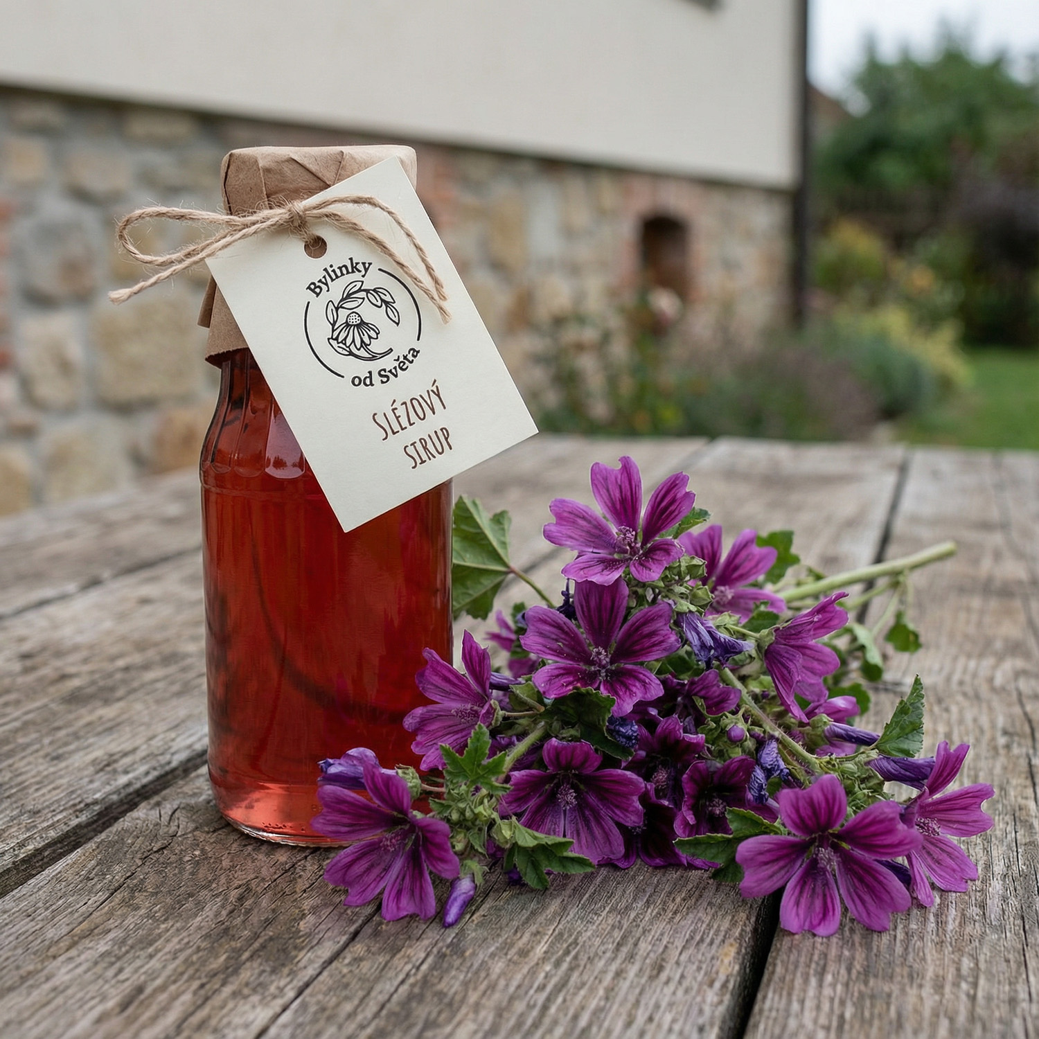 Sirup ze slézu maurského Bylinky od Světa – květový bylinný sirup