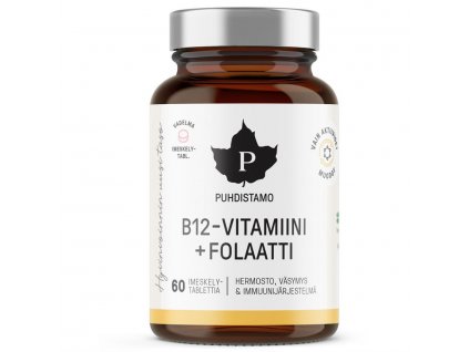 Puhdistamo Vitamin B12 Folate 60 pastilek malina (Vitamín B12 s folátem Quatrefolic®)