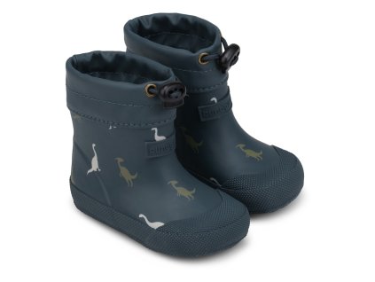 Bundgaard Malik detské zateplené barefoot gumáky / Navy Dino (Farba Tmavomodrá, Veľkosť 23)