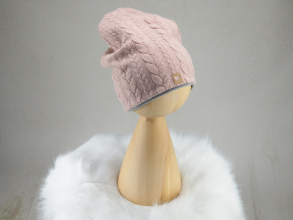 čepice klasik copánková old pink šedý fleece