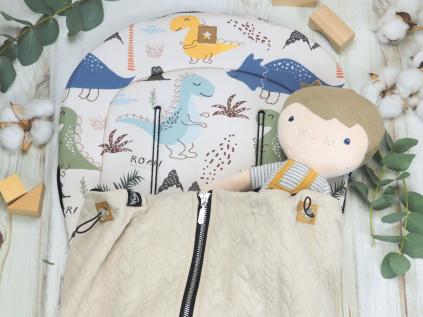 SET Podložka prodloužená (Dinosaurus, taupe fleece) + copánková deka (light cappucino, černý fleece)