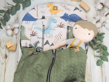 SET Podložka prodloužená (Dinosaurus, taupe fleece) + copánková deka (olive, černý fleece)