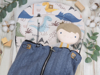 SET Podložka prodloužená (Dinosaurus, taupe fleece) + copánková deka (jeans, černý fleece)