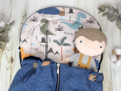 SET Podložka prodloužená (Dinosaurus, taupe fleece) + copánková deka (jeans, černý fleece)