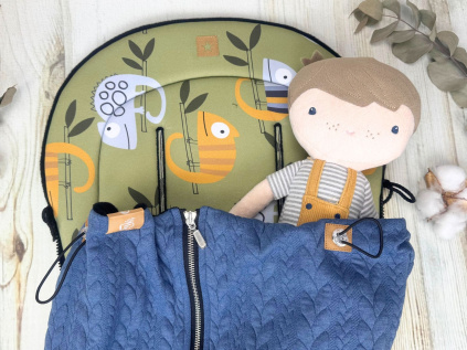 SET Podložka prodloužená (Chameleon, černý fleece) + copánková deka (jeans, černý fleece)