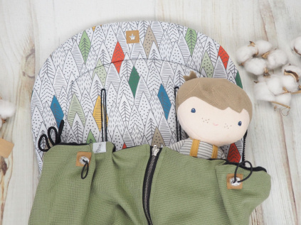 SET Podložka prodloužená (Trees, černý fleece) + vaflová deka (olive, černý fleece)