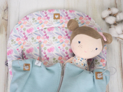 SET Podložka prodloužená (Botanicus, šedý fleece) + vaflová deka (mint/sea green, šedý fleece)