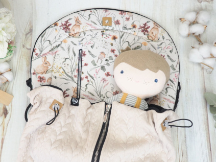 SET Podložka prodloužená (Bunnies, brown fleece) + copánková deka (light cappucino, černý fleece)