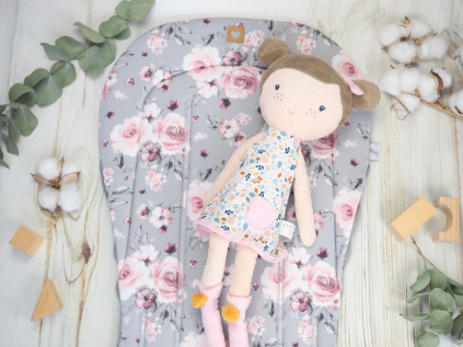 Podložka do kočárku prodloužená (Roses on grey, merino beránek)