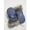 Rukavice na kočárek modrá melange s kožešinou