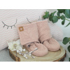 Válenky/botičky copánkové (pastel pink, šedý fleece)