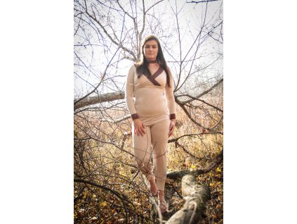 by mooniq kolekcia andromeda model pyxis top elasticky dlhy rukav cipka hneda nohavice elasticke patent komplet hneda telova 1