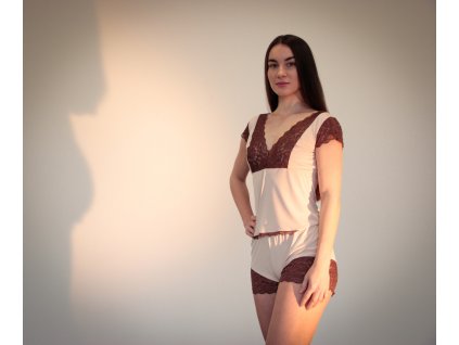 by mooniq kolekcia andromeda elasticke sortky top luxusne pyzamo hneda telova 069