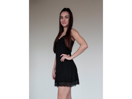 by mooniq kolekcia andromeda model virgo kosielka nocna kratka cipkovana elasticka cierna luxusne pyzamo 01