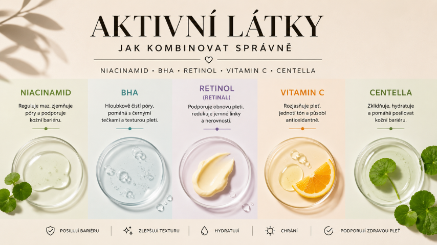 Jak kombinovat aktivní látky v kosmetice: niacinamid, BHA, retinol, vitamin C a Centella