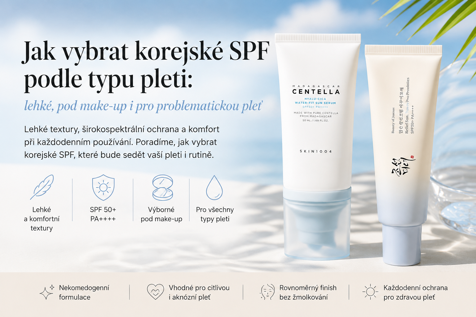 Jak vybrat korejské SPF podle typu pleti: lehké, pod make-up i pro problematickou pleť