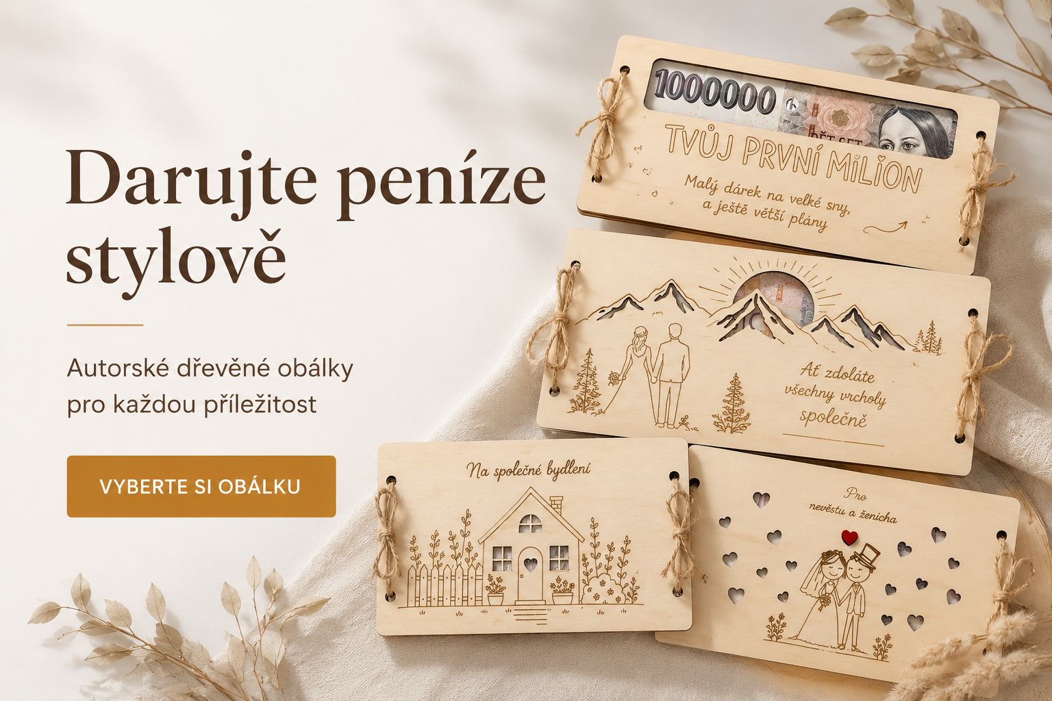 Dřevěné obálky na peníze