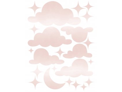 Cloud stars watercolor pink