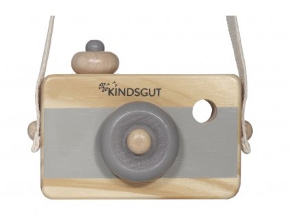 KINDSGUT dřevěný fotoaparát šedý s popruhem na krk
