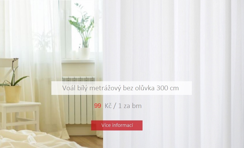 Voál bílý metrážový bez olůvka 300 cm