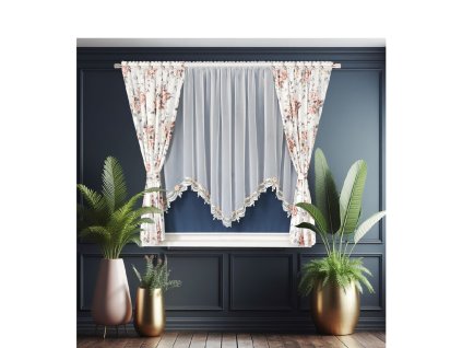 Hotová záclona se závěsem L 294 bílá s květinami, 300x160 cm