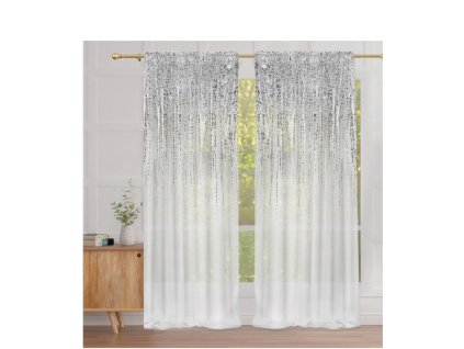 Bílá voálová záclona se stříbrnou aplikací na pásce 140x250cm Matea(cena za 1 kus)
