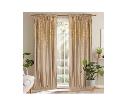 Sametový závěs Kamila 140x250 cm, béžový/zlatý(cena za 1 kus)