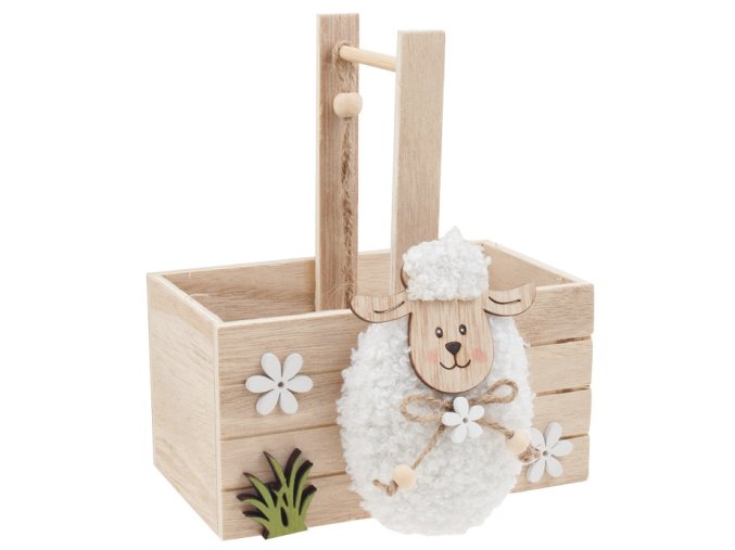 Dřevěný košík s ovečkou