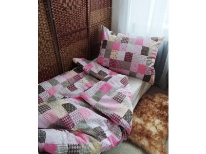 Krepové povlečení Patchwork růžový