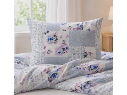 Bavlněné povlečení Patchwork Růže modrý