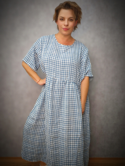 Mušelínové šaty - modrá kostka