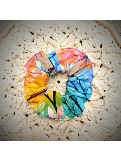Scrunchie - duhové lístky