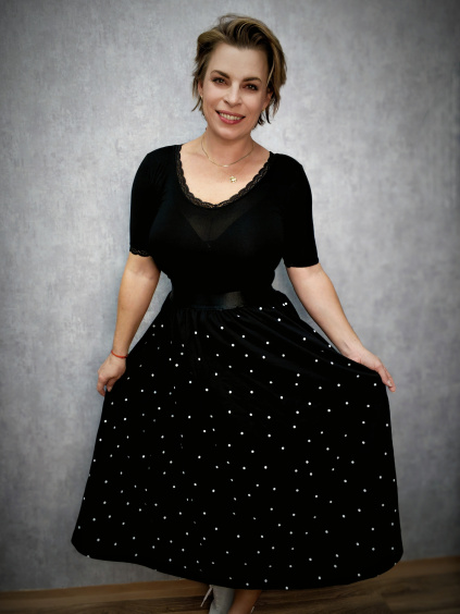 Tepláková sukně MIDI - puntíky