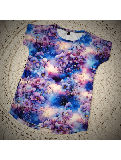 JustWow tričko - fialkové květy při západu slunce