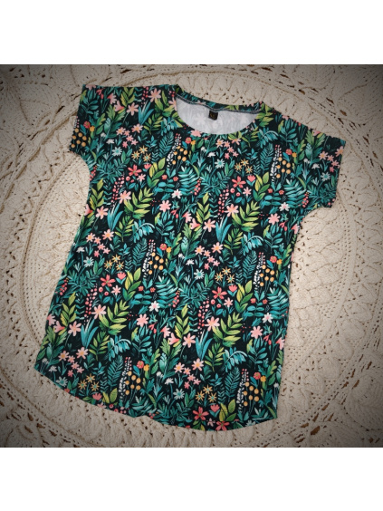 JustWow tričko - trávy a květy na černé