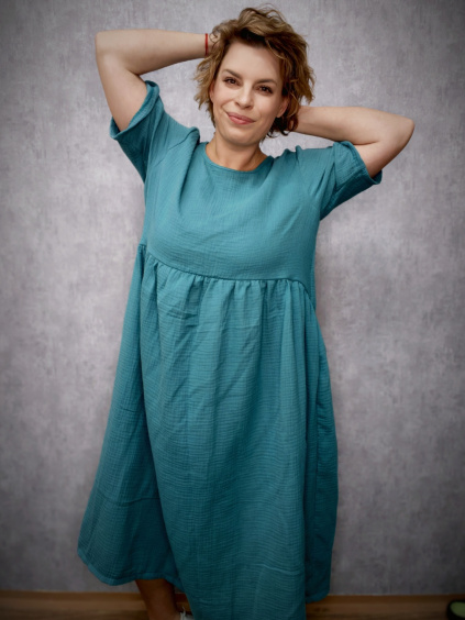 Mušelínové šaty - mořská zelená