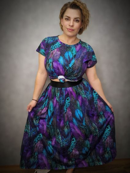 Úpletová sukně MIDI - barevné peří