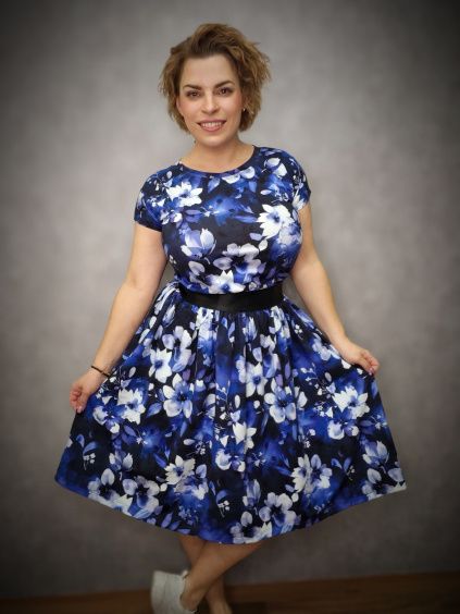 Úpletová sukně - modrobílé květy